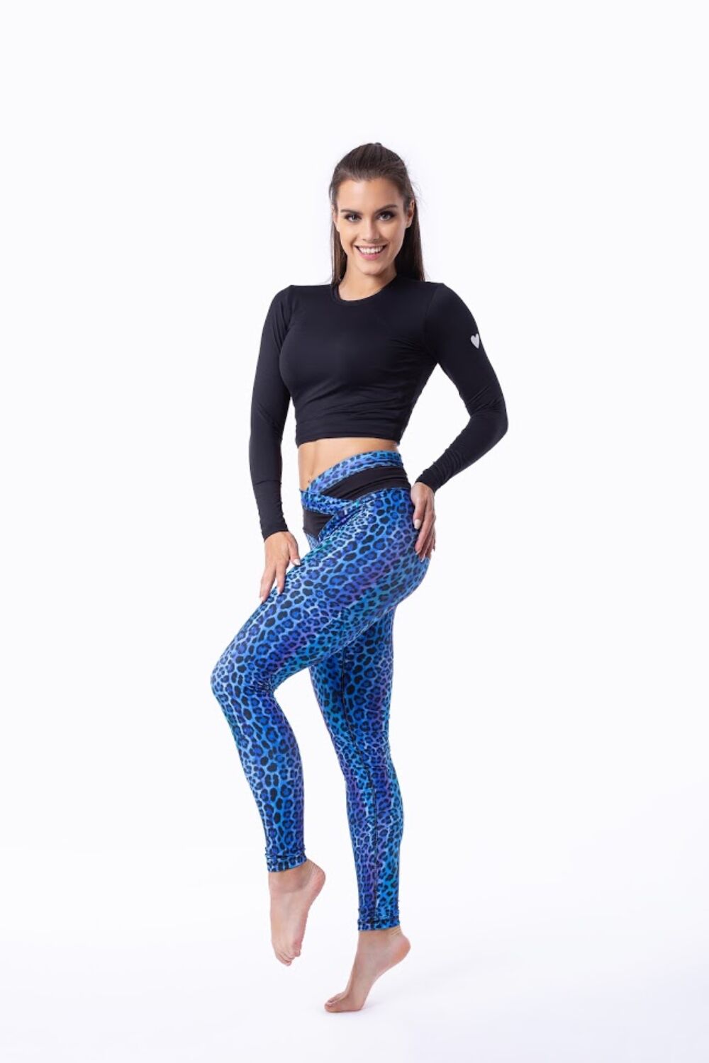 Indi-Go Leopard Blue fitness leggings, 'L'