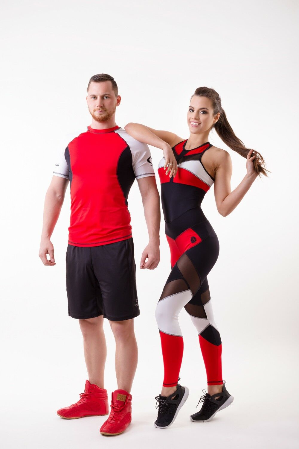 Strong Body MOVE rövid ujjú edző felső, piros-fehér-fekete, S